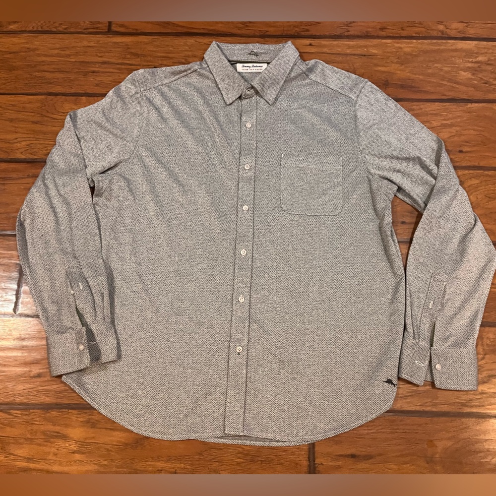 Tommy Bahama shirt men’s XL gray button down San Lucio Stretch comfort patterned
